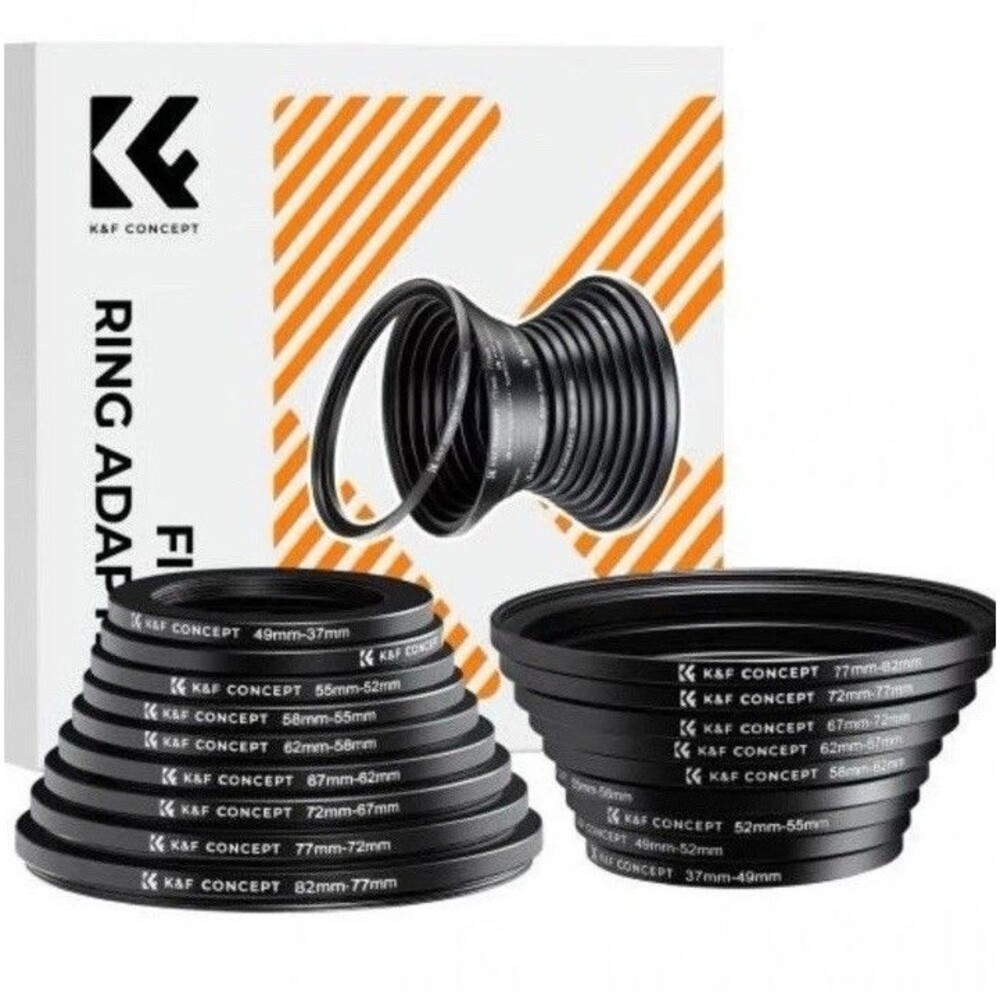 K&F CONCEPT 18 Pcs Filter Ring Adapter Set Metal Stepping Rings New Sealed